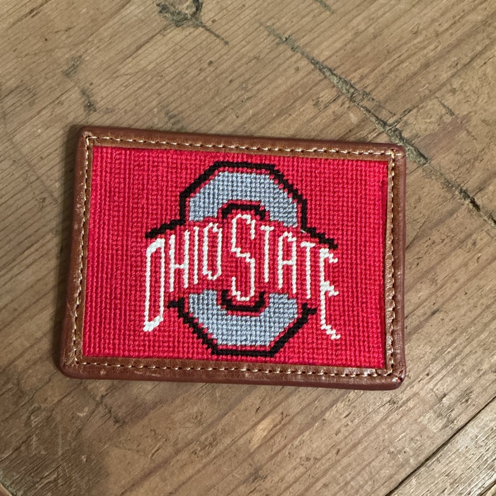 Smathers & Branson Ohio State Needlepoint & Leather Credit Card Holder Wallet
